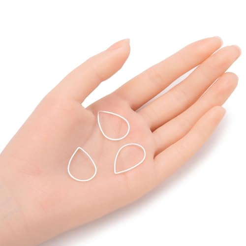 Adabele 50pcs Silver Teardrop Beading Hoop Link Jewelry Findings 25mm Long Geometric Connector Open Back Bezel Frame for DIY Craft Jewelry Making CF70-3 - size: Teardrop Shape (0.98 Inch)