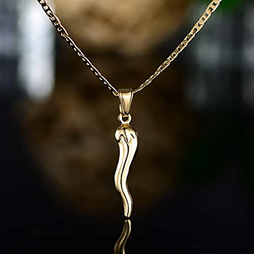Barzel 18K Gold Plated Flat Marina Chain With Italian Horn Necklace Cornicello - Made In Brazil - size: 24 Inches