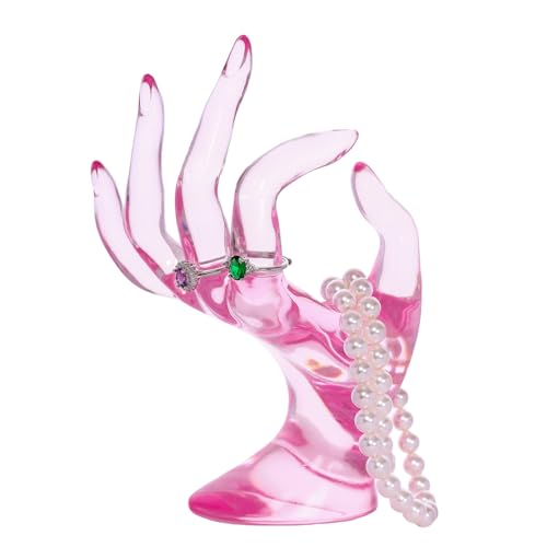 Maxsirui Hand Form Ring Holder Jewelry Display Organization Rack Bracelet Ring Watch Stand Support Aesthetic Y2k Room Decor (Pink) - color: Pink
