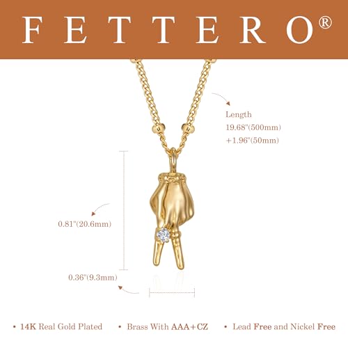 Fettero Dainty Gold Necklace for Women - 14K Gold Plated Hand Pendant Neckalces Gifts for Friends Hand Sign Language Trendy Charm Gesture Necklace Jewelry Gift - style: Victory