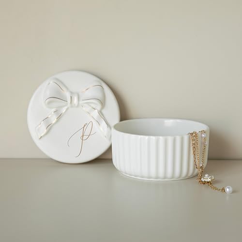 COLLECTIVE HOME - Monogram Jewelry Box with Bow, Christmas Gift Ideas for Women, Small Gift for Girlfriend Wife, Ring Holder, Earrings Dish, Birthday Gift for Her (P) - color: P