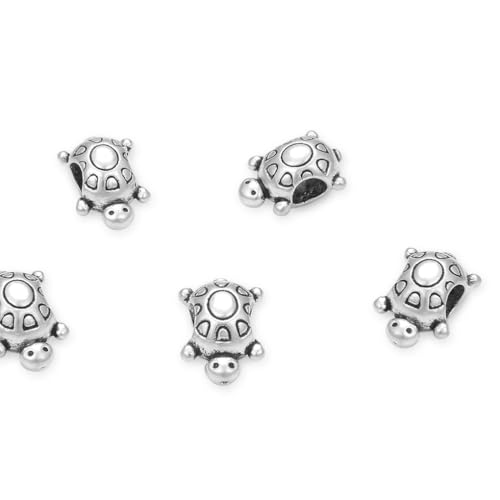 20pcs Turtle Symbol of Longivity Large Hole Animal Loose Beads (4.5mm Hole) Antique Silver Metal Spacer for DIY Craft Jewelry Making MEC-A7 - size: Turtle
