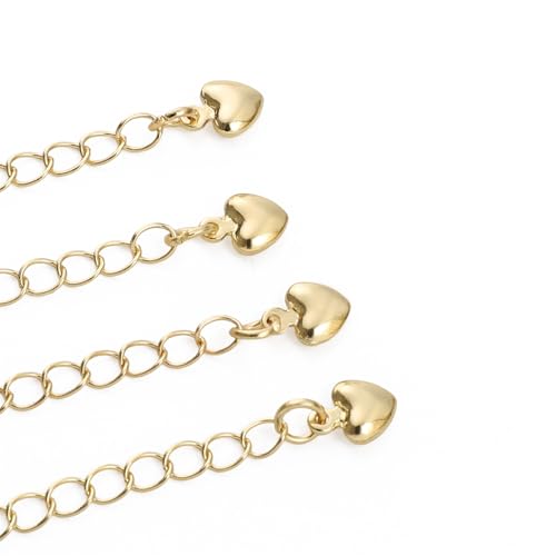 BEADIA 14K Gold Plated Extender Chains 75mm 20pcs Smooth Heart Extension Tail Chains for Jewelry Making Findings - color: Smooth Heart