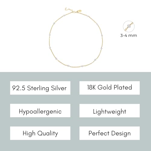 Dainty Gold Necklace for Women,Trendy 18k Gold Vermeil Sterling Silver Choker Necklace Thin Beaded Choker Necklaces Womens Simple Jewelry Gift for Valentines Day - color: June - Moonstone