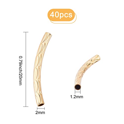 CREATCABIN 1 Box 40Pcs Gold Curved Tube Beads 24K Real Gold Plated Brass Sleek Noodle Fish Scales Bead Long Large Hole Spacer Connectors for DIY Jewelry Making Bracelets Earrings Crafts Findings - color: Gold