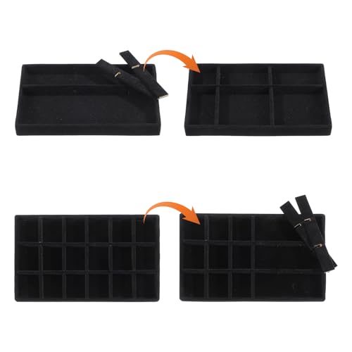 8 Pack 4 Styles Velvet Jewelry Tray, 8" x 5" Jewelry Organizer Tray Stackable Jewelry Storage Tray, Drawer Jewelry Tray for Rings, Earrings, Necklace, Bracelet, Black