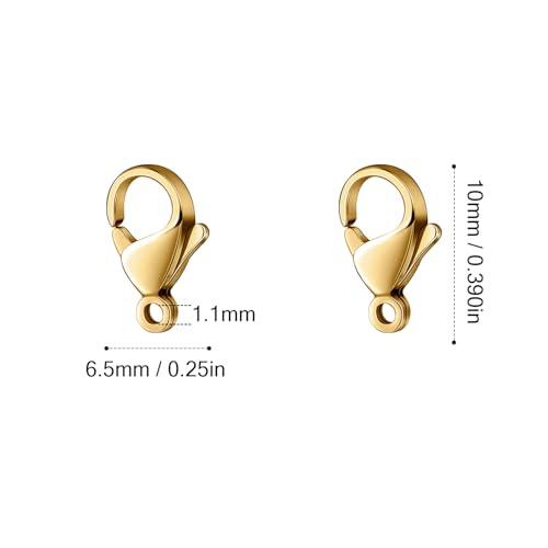 [10MM/ 100PCS] Gold Lobster Clasps for Jewelry Making 18K Gold PVD Plated 304 Stainless Steel Lobster Claw Clasps Bulk for DIY Crafts Jewelry Making - color: 10mm gold