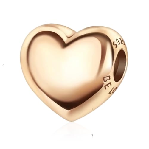 S925 Charms for Bracelets and Necklaces, Gifts for Mothers Nurses Day Graduation, for Girlfriend Family Friend, Bead Pendant, for Pandora, Silver 14K Gold Plated Enamel CZ, DIY Jewelry Making - style: 22 Small Rose Gold Heart Charms