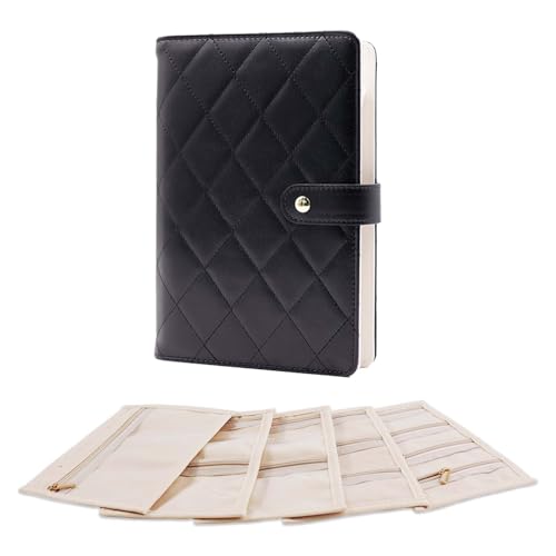 Travel Jewelry Organizer Case ， Portable Jewelry Organizers Storage Book, Compact Jewelry Roll for Earrings, Rings, Necklaces - Perfect Jewelry Travel Bag for Women - color: black