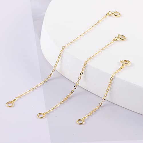 3 Pcs 925 Sterling Silver Necklace Extenders for Women Durable Strong Removable Necklace Bracelet Anklet Extension Jewelry Making Chains - color: 2 3 4 Inch, Gold