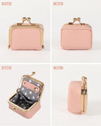 COOLYOUTH Leather Mini Jewelry Box Travel Jewelry Case Portable Small Coin Purse with Kiss Lock (Pink) - color: Small-Pink