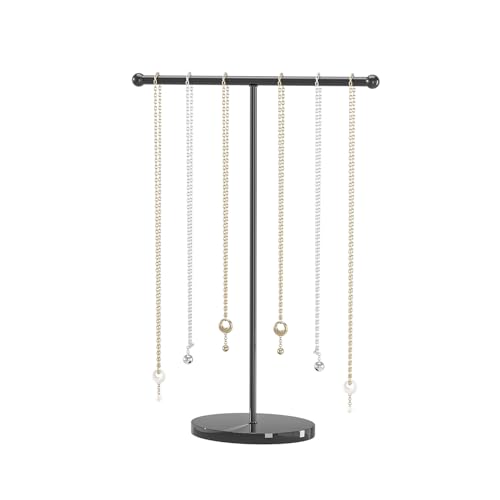 Metal T-Bar Necklace Holder Stand, Necklace Hanging Display Stand, Tabletop Jewelry Organizer Stand for Necklace Bracelet Earring Display (Black With Solid Acrylic Base) - color: Black, size: Oval Acrylic Base
