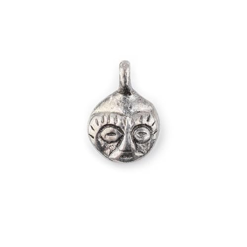 The Bead Chest African Silver Mask Charm Pendant (19x14mm): Genuine West African Mask Design for DIY Jewelry & Necklaces - color: Silver, size: Round Charm (19x14mm)