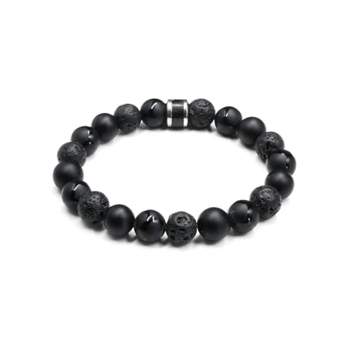 Kartini Studio Men's Bracelet, Black Onyx and Lava Stone Beads Bracelet, Men's Quality Bead Jewelry