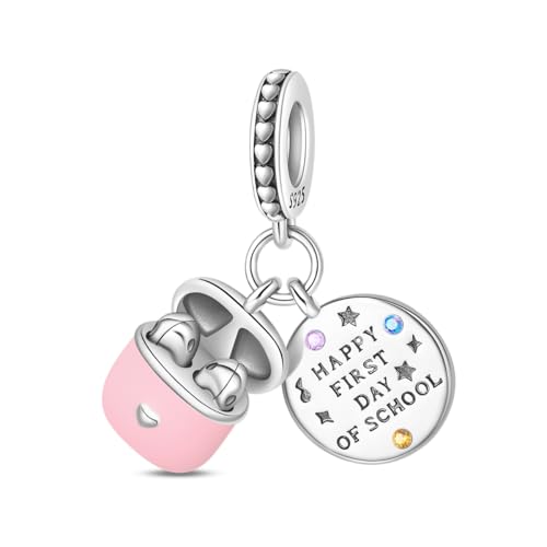 Cross Charms For Bracelets, Sterling Silver Butterfly Charms For Pandora Bracelets, Dangle Pendants & Bead Charm For DIY Jewelry - color: Happy First Day Of School