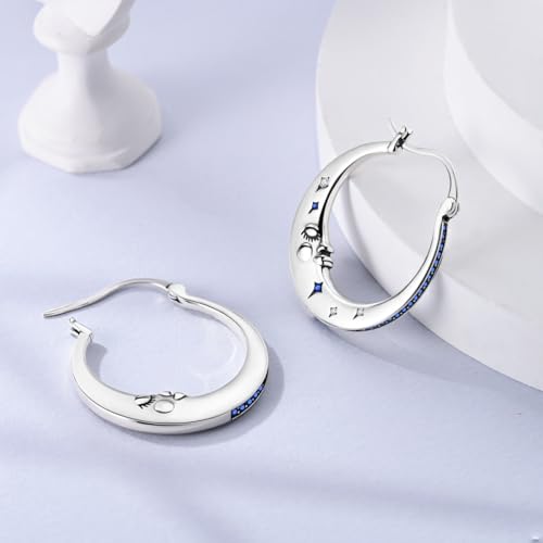 LAZA 925 Sterling Silver Hoop Earrings for Women, Sterling Silver Butterfly Hoops Colorful Flowers Hoop Huggie Earrings Hypoallergenic Jewelry Gifts for Women - color: Waterdrop Stars Earring