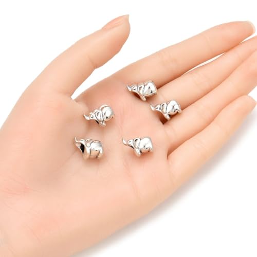 40pcs Elephant Symbol of Luck and Prosperity Large Hole Animal Loose Beads (4.5mm Hole) Antique Silver Metal Spacer for DIY Craft Jewelry Making MEC-A6 - size: Elephant