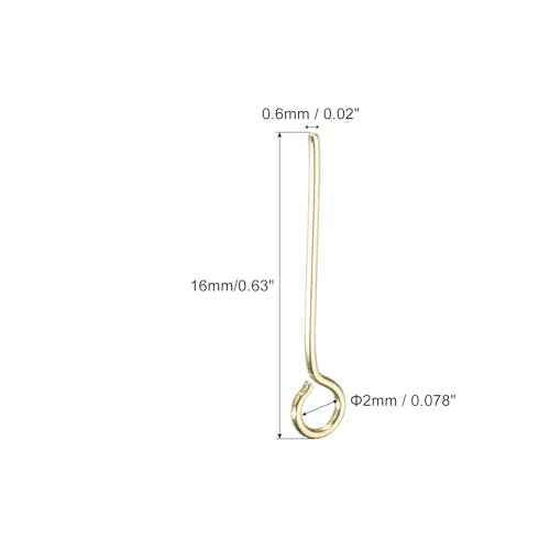 PATIKIL 200Pcs 304 Stainless Steel Jewelry Eye Pins 16mm 22 Gauge Gold Open Eye Pins for Jewelry Making DIY Craft Necklaces Bracelets Earrings - color: Gold, size: 16mm
