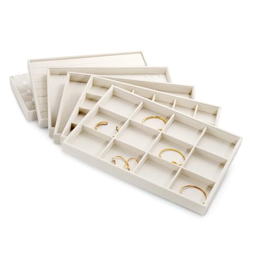 24 Girds Linen Jewelry Tray Earring Organizer Tray Ring Earrings Holder Jewelry Drawer Organizer Storage Display (White) - size: 24 Grid