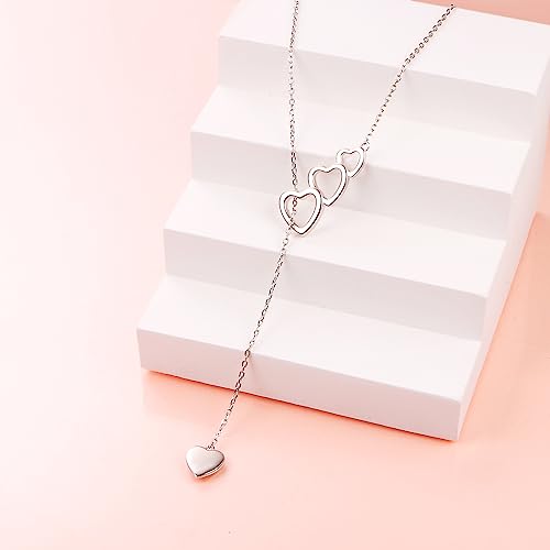 Long Necklace Sterling Silver Larait Bar Y Lariat Long Chain Drop Adjustable Necklace Gift for Her, 30" - style: Long Heart Necklace