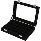 Velvet Jewelry Box 24 Grid Jewelry Earrings Display Organiser Box Ring Tray Holder Earrings Storage Case for Girls Women Wife Mom (Black) - color: Black