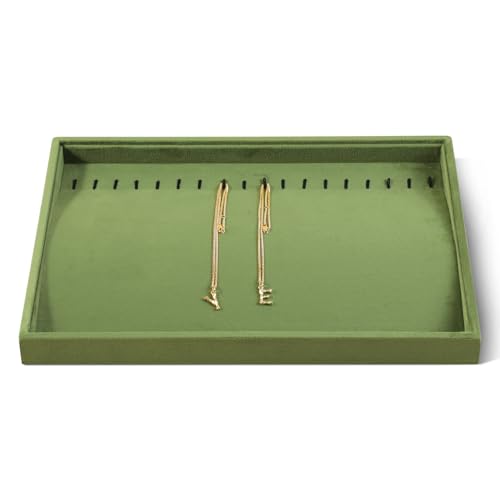 Velvet Jewelry Display Tray For Bracelet Pendant Necklace, Multi-Slot Stackable Storage Tray For Long Chain Jewelries, Drawer Insert Jewelry Organizer (Olive Green) - color: Olive Green, size: Long Chain Jewelry Tray