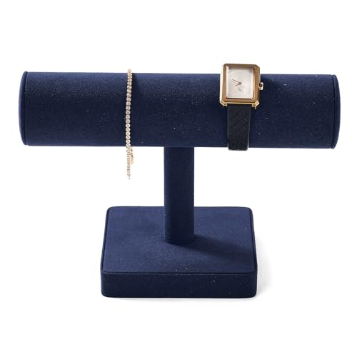 Oirlv Microfiber T-bar Bracelet Watch Organizer Display Stand Professional Jewelry Bracelet Display for Selling (Blue,Microfiber) - color: Blue