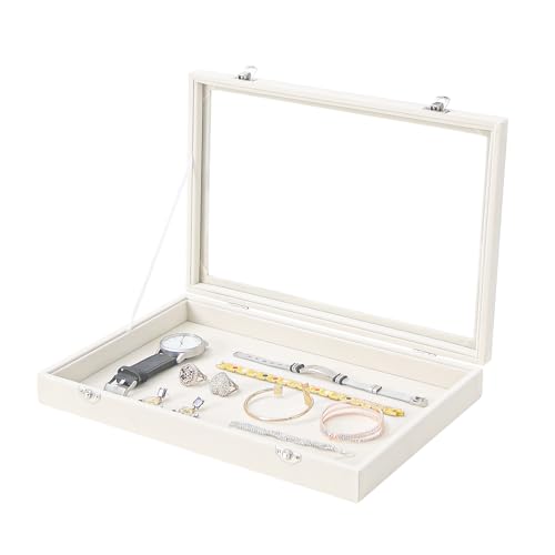 Coward Jewelry Organizer Box, Beige Velvet Blank Display Tray Case with Lid for Storage Necklaces Bracelets Rings Beads and Jewelry Accessories - color: Beige Velvet, size: Blank Box