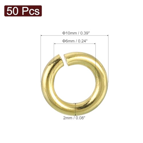 uxcell 50Pcs Open Jump Rings, 10mm/0.39" OD Brass Jump Ring Connectors 2mm Thick O Rings for Necklaces Bracelet Jewelry Making Keychain DIY Craft, Gold Tone - size: 10mmx2mm