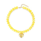 Chunky Heart Necklace for Women, Colorful Acrylic Beaded Statement Puff Heart Necklace, Cute Boho Y2K Choker Necklace for Gift Jewelry - color: Yellow