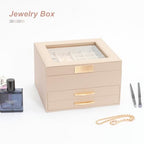 Jewelry Organizer Box, Jewelry Holder Organizer 3 Layers with 2 Drawers, Jewelry Boxes Display Earring Necklace Watch Bracelet and Rings - Glass Lid Apricot - color: A Glass Lid Apricot
