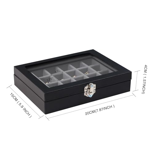 Wudygirl Small Jewelry Organizer Ring Box Velvet Jewelry Box Earring Organizer with Clear Lid Jewelry Tray for Women Girls Jewelry Display Case Drawer Inserts 24 Grid (Gray) - style: Black Gray 24 Grid