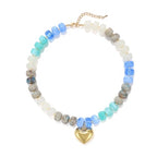 Chunky Heart Necklace for Women, Colorful Acrylic Beaded Statement Puff Heart Necklace, Cute Boho Y2K Choker Necklace for Gift Jewelry - color: Gray-blue