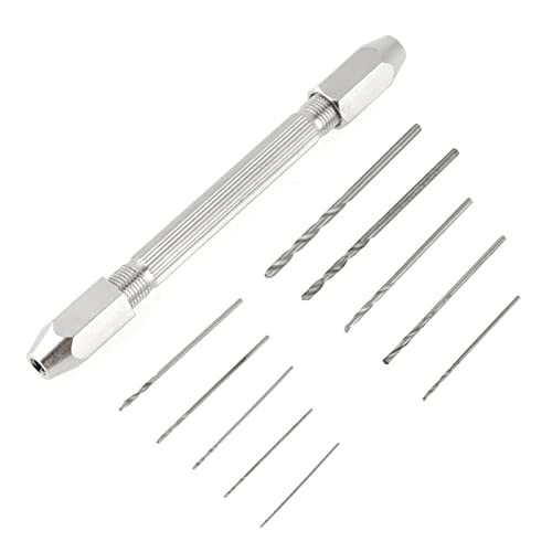 YWBL-WH Double End Pin Vise Chuck with10 pcs Micro Drill Bit Set for Jewelry Watch Carving Repair Tool, Drill