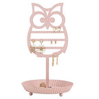 NIKKY HOME Earring Holder Hanging Organizer Stand Metal Jewelry Tree Table Top Owl Ear Stud Holder Tower Rack with Ring Tray for Girls (134 Holes), Pink - color: Pink