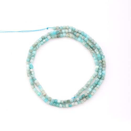 Faceted Natural Blue Amazonite 2-3mm Cube Square Loose Beads Gemstone Small Loose Beads Healing Crystal Energy Stone for DIY Jewelry Making 15" - color: Blue Amazonite
