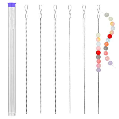 UOOU Beading Needles, 6 Pcs Beading Needle for Seed Beads, 2 Sizes Twisted Wire Bead Needles for Jewelry Making, Beaded Bracelets, Necklaces, DIY Handmade - style: 0.4/0.5 x 130 mm