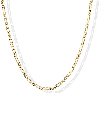 PAVOI 14K Gold Plated Curb Paperclip Box Sphere Bead Snake Herringbone and Figaro Chain Adjustable Necklace - style: Figaro-L
