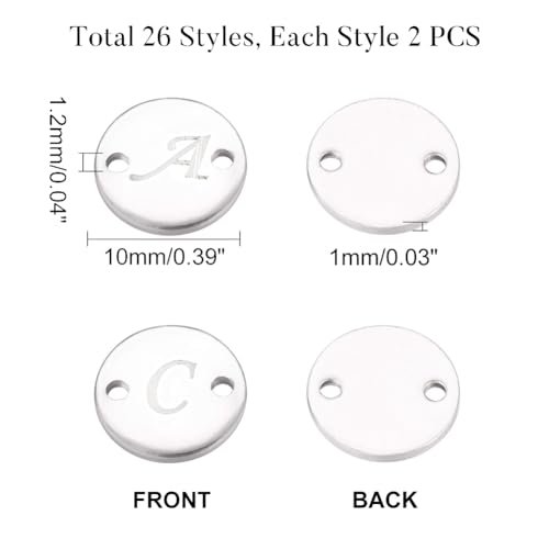 UNICRAFTALE Stainless Steel Alphabet Link Charms from A to Z Letter Pendants Connectors for Earring Bracelet Necklace Flat Round Metal Pendant DIY Earring Bracelet Making - color: Stainless Steel Color