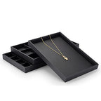 Black PU Leather Jewelry Display Flat Tray Ring Necklace Watch Organizer Display Tray (1 grid) - style: Flat Tray