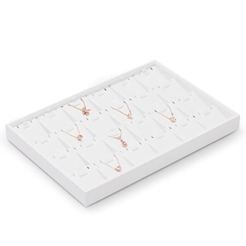 White PU Leather Jewelry Display Tray 24 Grids Pendant Earrings Necklace Organizer Display Showcase Jewelry Storage Tray - size: 24 Grid with insert