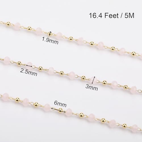 SMYHTGLIF 5 Meters Gold Plated Brass Bead Jewelry Making Chain Pink Crystal Chain Bulk Craft Chain with Lobster Clasps and Jump Rings for Jewelry Making - color: Pink