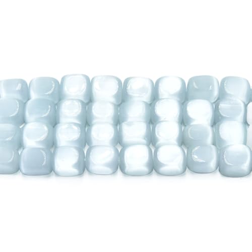 28pcs 10x13mm White Cat's Eye Cuboid Stone Gemstone Beads Semi-Precious Craft Supplies for DIY Jewelry Making - color: Cuboid10x13mm White