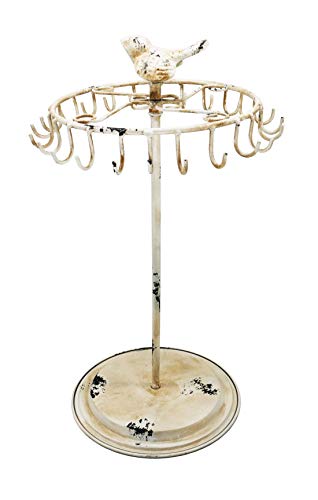 Rustic White Bird Rotating Necklace Holder Bracelet Stand/Jewelry Organizer/Jewelry Tree - color: Rustic White