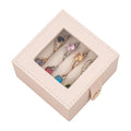 Small Leather Jewelry Box with Glass Top Mini Ring Display Case with 8 Slots for Selling Gift for Girls and Women (Pearl White) - color: PearlWhite