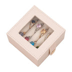 Small Leather Jewelry Box with Glass Top Mini Ring Display Case with 8 Slots for Selling Gift for Girls and Women (Pearl White) - color: PearlWhite