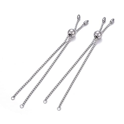 DanLingJewelry 10Pcs 304 Stainless Steel Adjustable Bolo Bracelets Slider Extender Chains with Box Chains for Bracelets Jewelry Making - color: StyleⅨ-10 pcs-Platinum