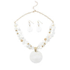 Layered Beads Statement Fashion Necklace Chunky Jewelry Set Big Colorful Glass Stone Circle Shell Pendant Choker Necklace and Earring Set for Women - color: white