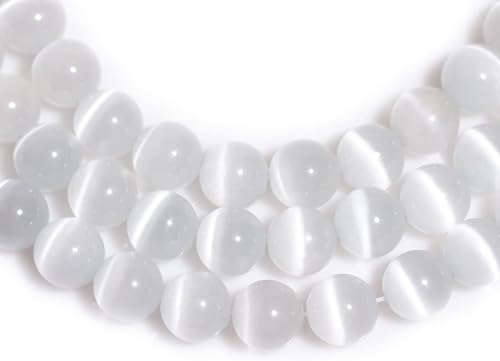 HAAMIIQII 35pcs 10mm White Cat Eye Beads Round Loose Gemstone Beads for Jewelry Making Strand 15 Inch - color: White, size: 10mm (35pcs)