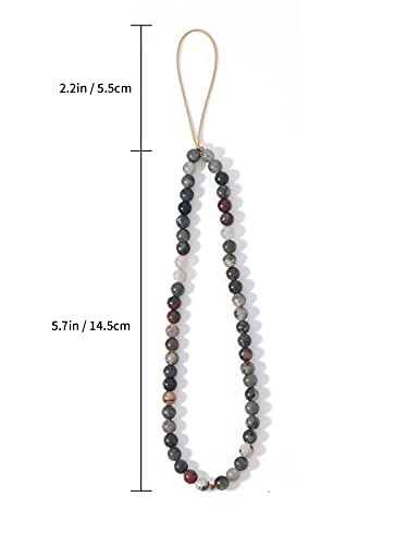 Semi-Precious Gem Stones Beaded Phone Charm Cell Phone Lanyard Wrist Strap Handmade Natural Gemstone Phone Chain string - color: Bloodstone